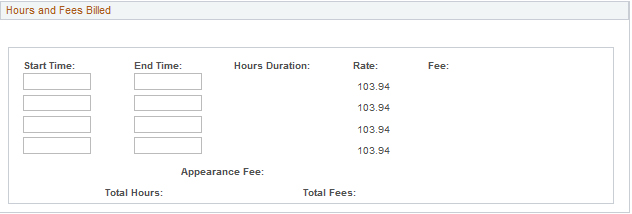 The new hours and fees billed form contains four rows available for time tracking as opposed to two.