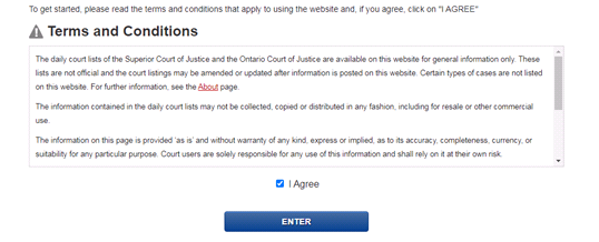 
					Screenshot of the terms and conditions highlighting the 'I agree' and 'Enter' buttons.
					