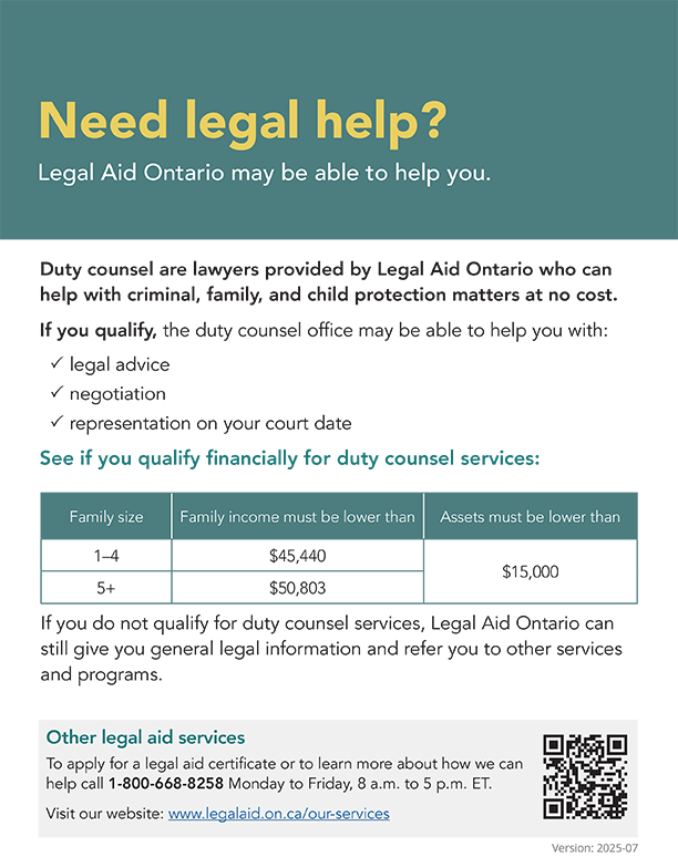 Duty counsel financial eligibility poster