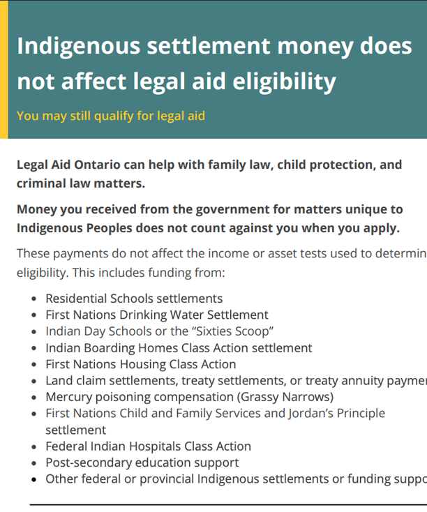 Indigenous settlement money does not affect legal aid eligibility