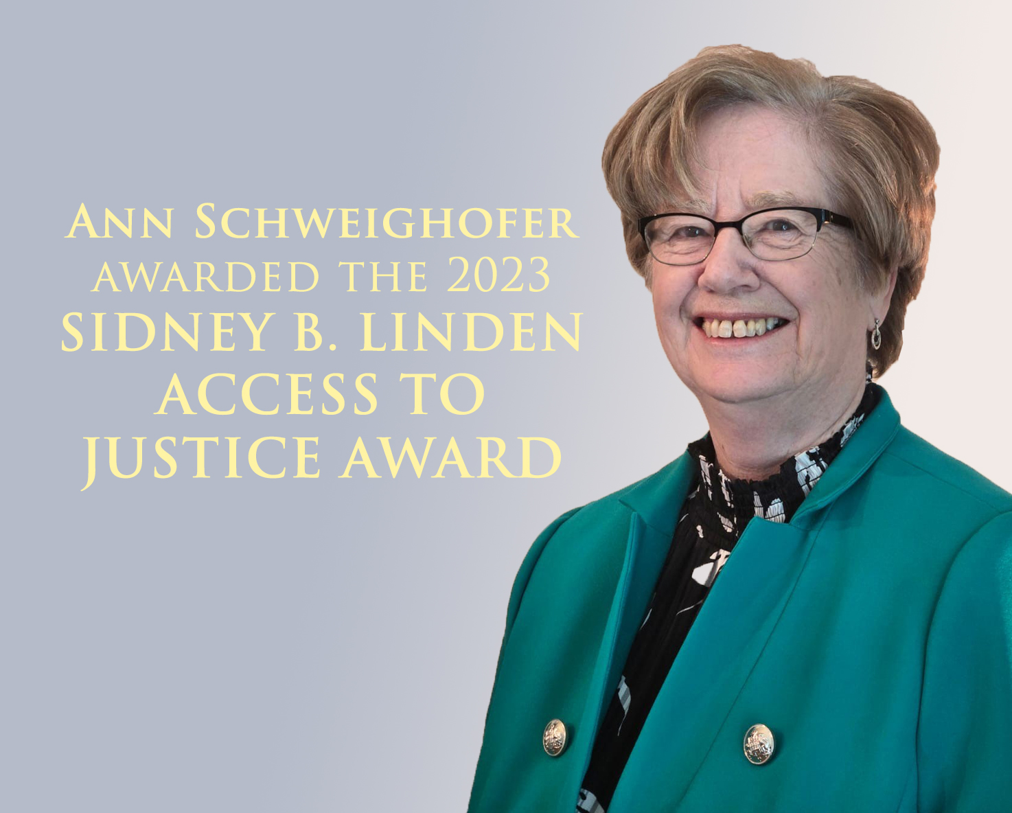 Ann Schweighofer awarded 2023 Sidney B. Linden Access to Justice Award