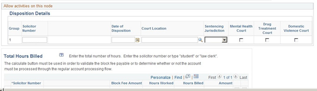 Screenshot showing the fields to enter hour or block details