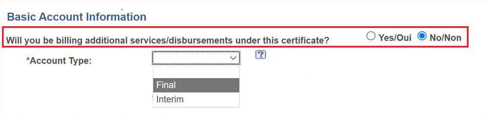 Screenshot highlighting the Basic Account information