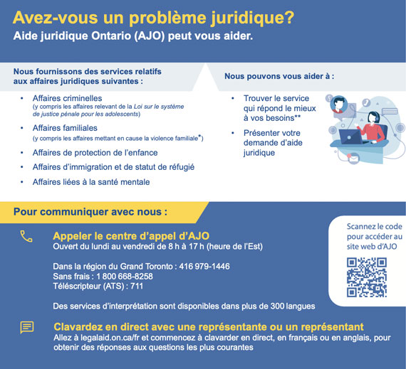 Affiche présentant Aide juridique Ontario