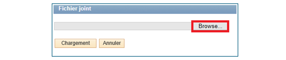 Capture d'écran de la fenêtre d'annexion de fichier. Le bouton Browse est surligné.