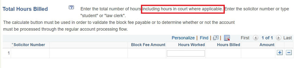 Screenshot highlighting the total hours billed